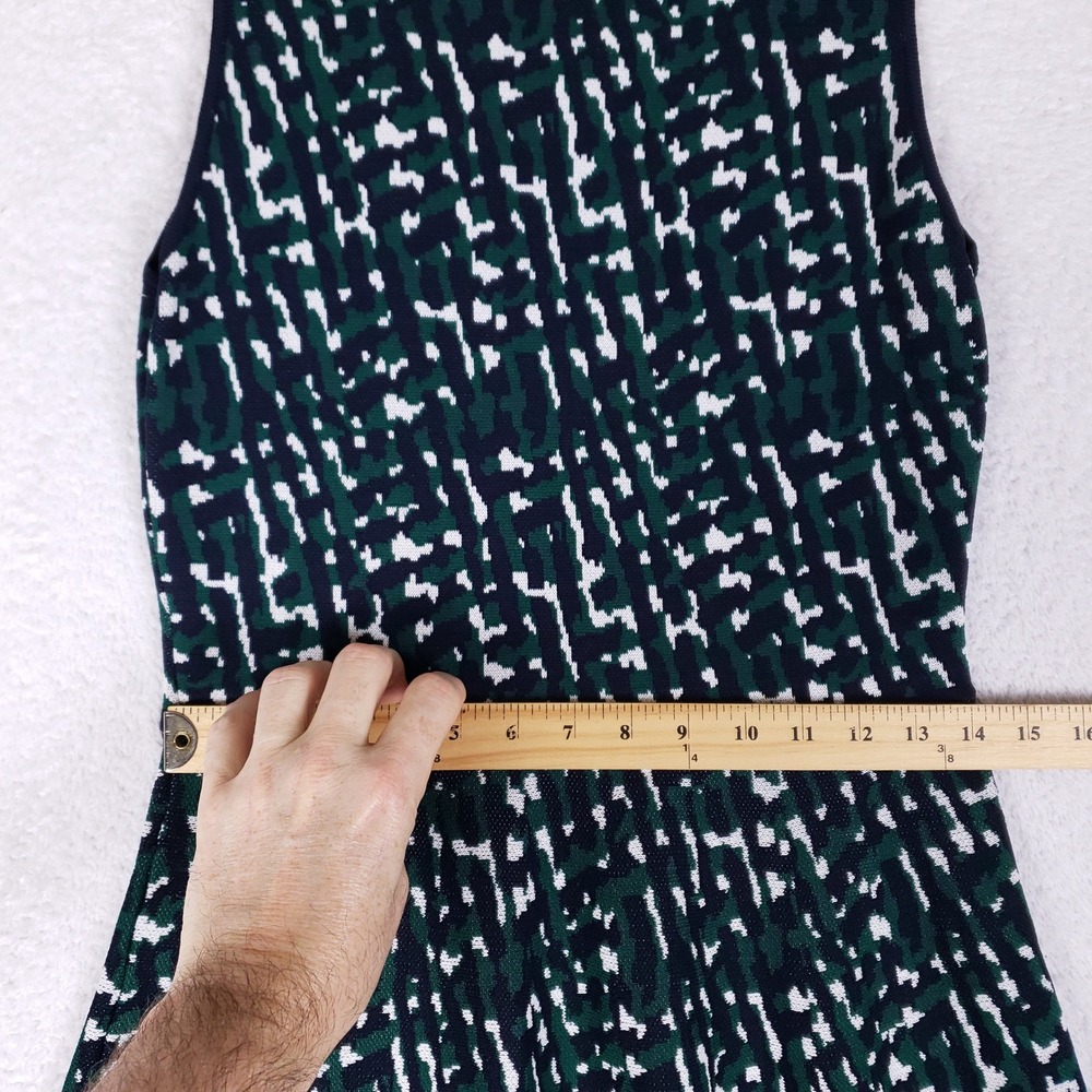 Eliza J Fit and Flare Dress Women L Sleeveless Abstract Knit Navy Green Workwear - Picture 10 of 11